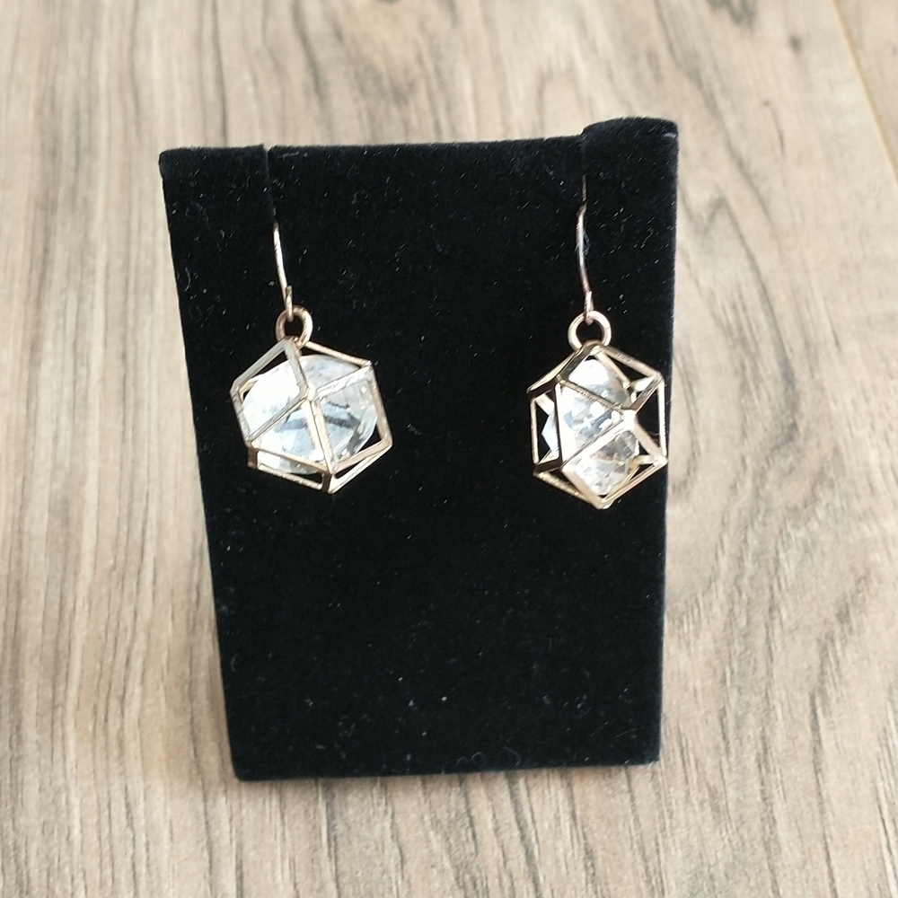 Gold tone and jewel in cage earrings